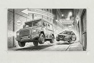 draw a cinematic film storyboard for movies and music videos production