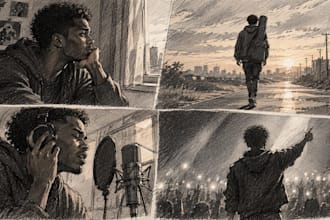 draw a cinematic film storyboard for movies and music videos production