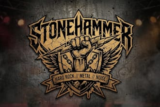 design a powerful hard rock logo for bands, music projects, and rock brands
