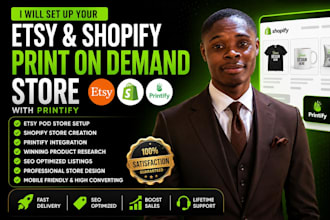 set up etsy, shopify print on demand drop shipping store with printify, etsy pod