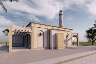 create 3d mosque interior and exterior design, 3d masjid with 3d rendering