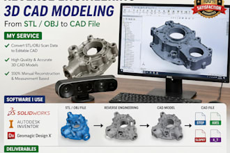 do reverse engineering parametrc 3d cad product design from stl, obj to cad file