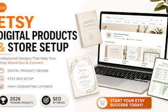 design etsy digital products and setup etsy store with digital planners