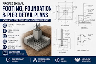 create professional footing foundation and pier detail plans