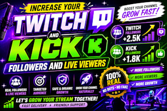 increase your twitch and kick followers and live viewers