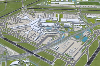 create a airport terminal, runway and aviation 3d animation visualization