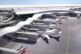 create a airport terminal, runway and aviation 3d animation visualization