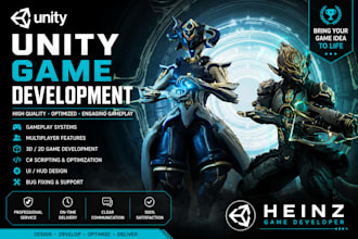 develop unity 2d game, 3d game, mobile game, multiplayer game and ar VR games
