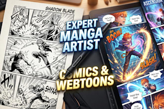 expert anime manga illustration, comic book pages and mobile webtoon art