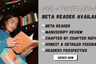 deliver expert beta reading, manuscript critique, alpha  read arc reader feed