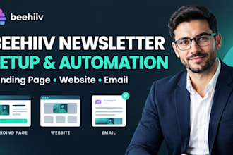 do beehiiv setup, beehiiv newsletter landing page email automation and website