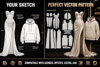 draft digital sewing pattern and precise size grading for factory production