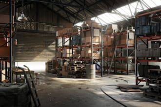 realistic industrial warehouse environment in unity