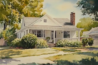 watercolor house portrait or buildings