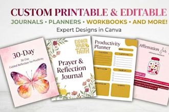 design journals, planners, fillable pdf, lead magnet, workbooks and ebook design