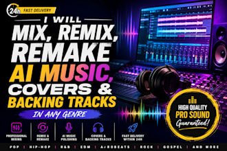 with 24 hours, mix, remix, remake ai music, covers, backing tracks in any genre