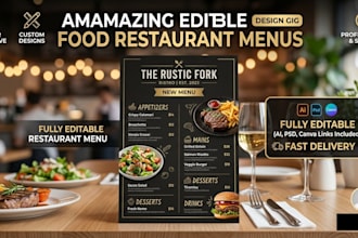 design amazing editable food restaurant menu