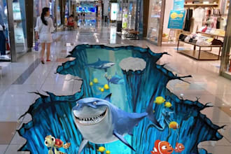 design 3d floor illusion and anamorphic street art for marketing and ads