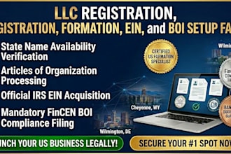 do your complete US llc registration, llc formation, ein and boi setup