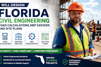 design florida civil engineering load calculations, mep sap2000 and site plans