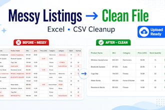 clean your product listing excel or CSV file for upload