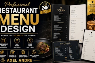 design a professional restaurant menu, bar menu or wine list