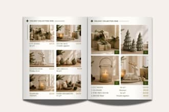 design printable holiday product catalog, brochure lookbook gift guide booklet
