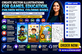 create vector illustrations for games, education, children media coloring books
