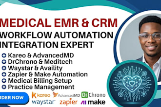 setup kareo advancedmd drchrono meditech waystar availity zapier make automation