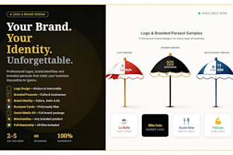 design a professional logo brand identity and branded parasol for your business