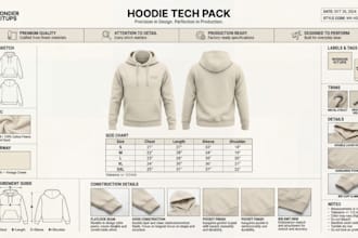 design hoodies, joggers, tshirt and create factory ready apparel tech pack