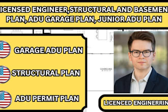 licensed engineer,structural and basement plan, adu garage plan, junior adu pla