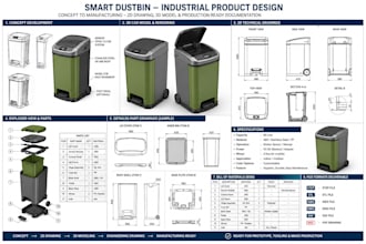 do industrial cleaning, hygiene equipment, smart dustbin 3d cad product design
