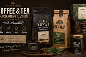 design premium coffee label, pouch, bag, tea boxes and product packaging design