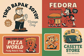 create bold retro character illustration for clothing brand