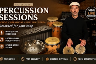 record percussin, bongo, vibraphone, steelpan drum conga for your song