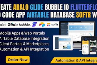 create adalo glide bubble io flutterflow no code app airtable database softr web