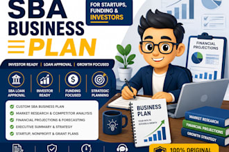 create a professional sba business plan for startsup, funding and investors