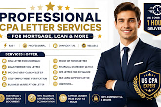 prepare CPA letter for mortgage, loan and more in as soon as 1 hour