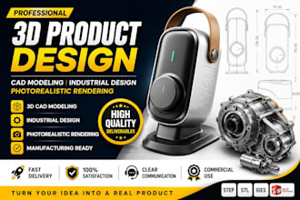 create 3d cad product design modeling photolistic product rendering