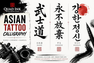 japanese chinese korean tattoo design, kanji calligraphy and lettering art