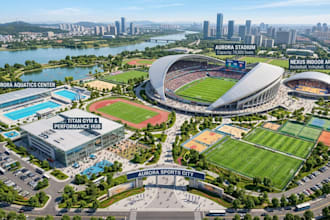 design 3d modern sports complex layout, floor plan and site plan