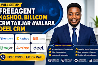 setup freeagent kashoo billcom CRM taxjar avalara deel CRM