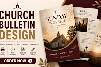design church event program, church bulletin, newsletter and brochure