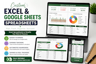 build automated excel spreadsheets, budget tracker, expense and income dashboard