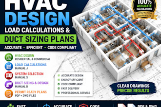 create hvac design, load calculations, and duct sizing plans