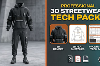 create a 3d streetwear tech pack and mockup for your clothing brand