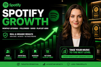 increase spotify monthly listeners, saves, and organic engagement