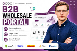 build odoo b2b ecommerce website wholesale portal stripe dhl and ga4 integration