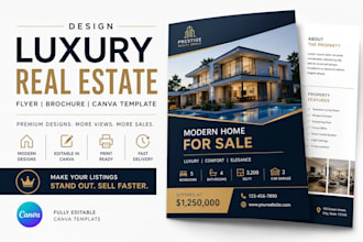 design luxury real estate flyer, property listing brochure and canva template